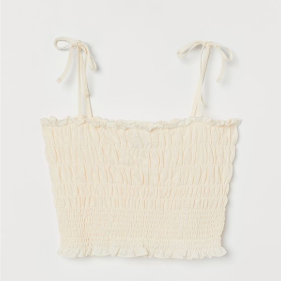 H&M Cream Smocked Crop Top Size Medium - Picture 1 of 6